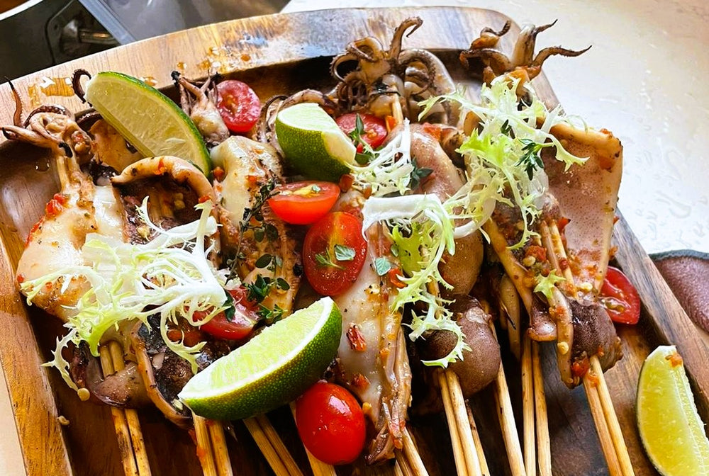 Honey Yuzu Glaze Squid Skewers - Barbeque Maison - BBQ Catering Singapore